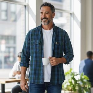 #333 U.S. Polo Assn. Men's Blue and Green Plaid Button-Down Shirt